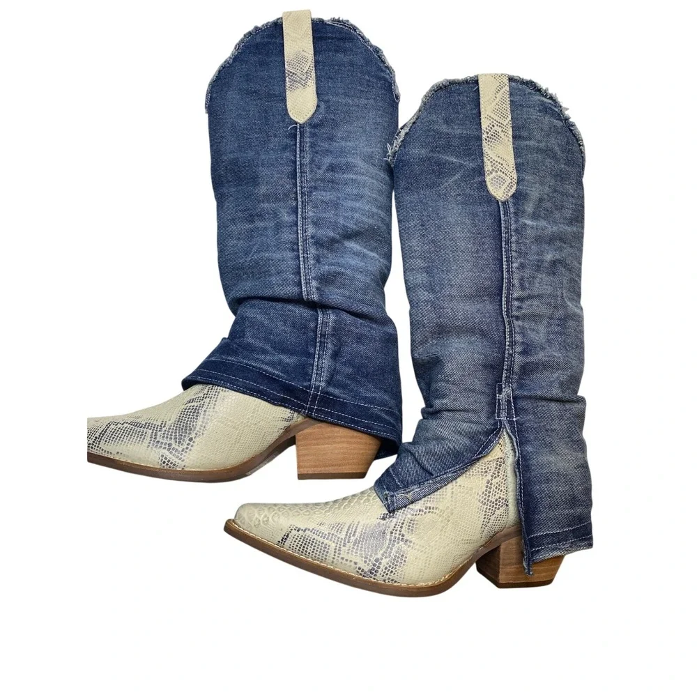 Dingo Denim Diva Blue Jean Snakeskin Western Cowgirl Boots DI 245 Womens 10M - Picture 4 of 10